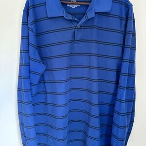 LL Bean Men’s Long Sleeve Polo — Blue & Black Stripe | Size Large Tall